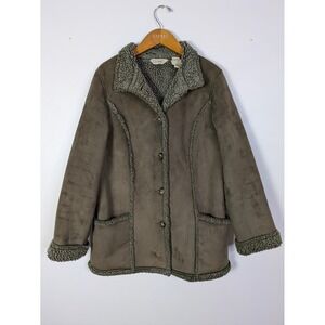 LL Bean Women Sherpa Lined Faux Suede Penny Lane Afghan Coat Size M Retro Hippie